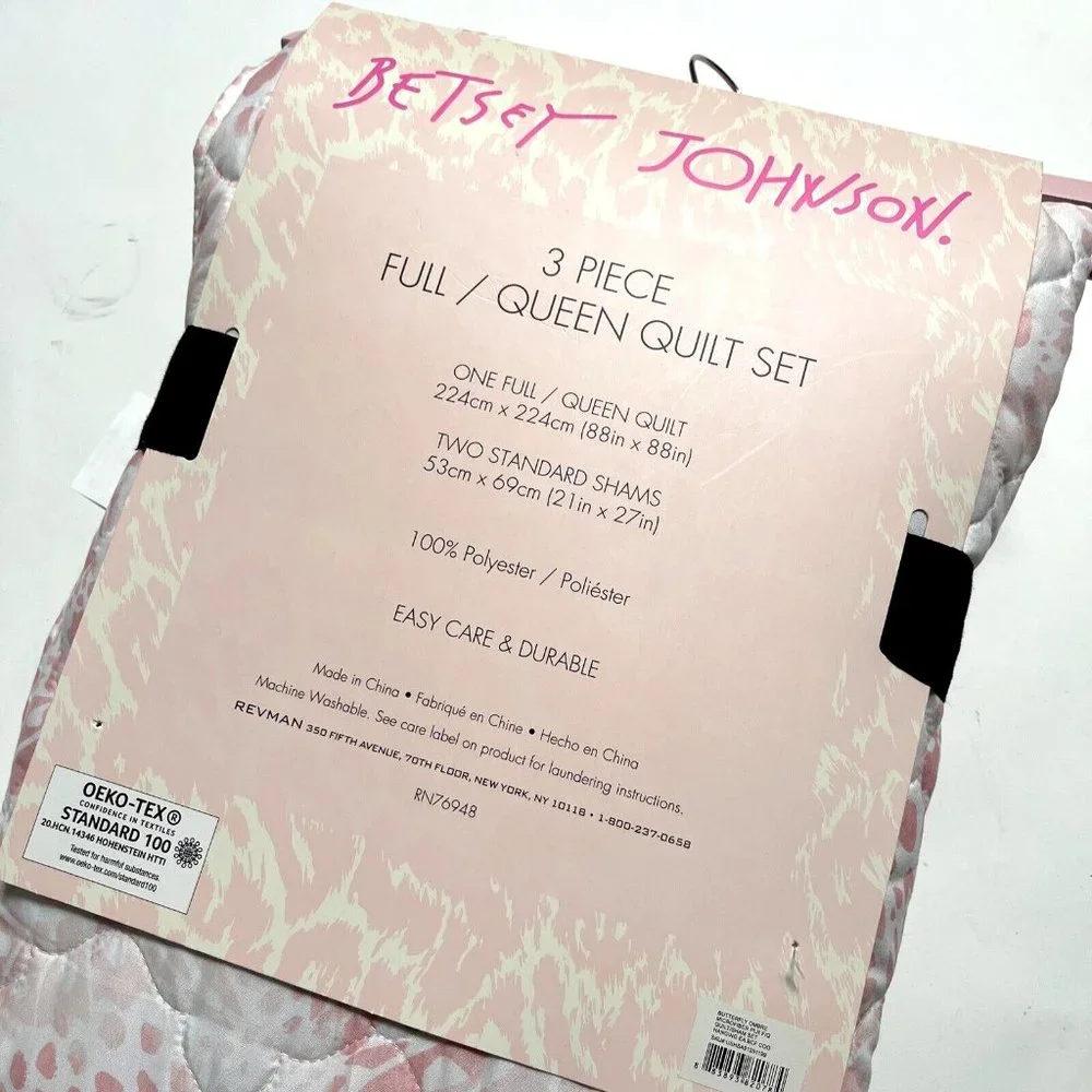 Betsey Johnson 3 Pc Full Queen Quilt Set Pink Floral Ultra Soft NWT 88x88